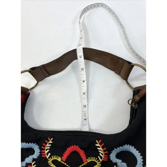 Old Navy Black Vintage Embroidered Bean Shape Butterfly Purse Faux Leather Strap - Picture 11 of 11